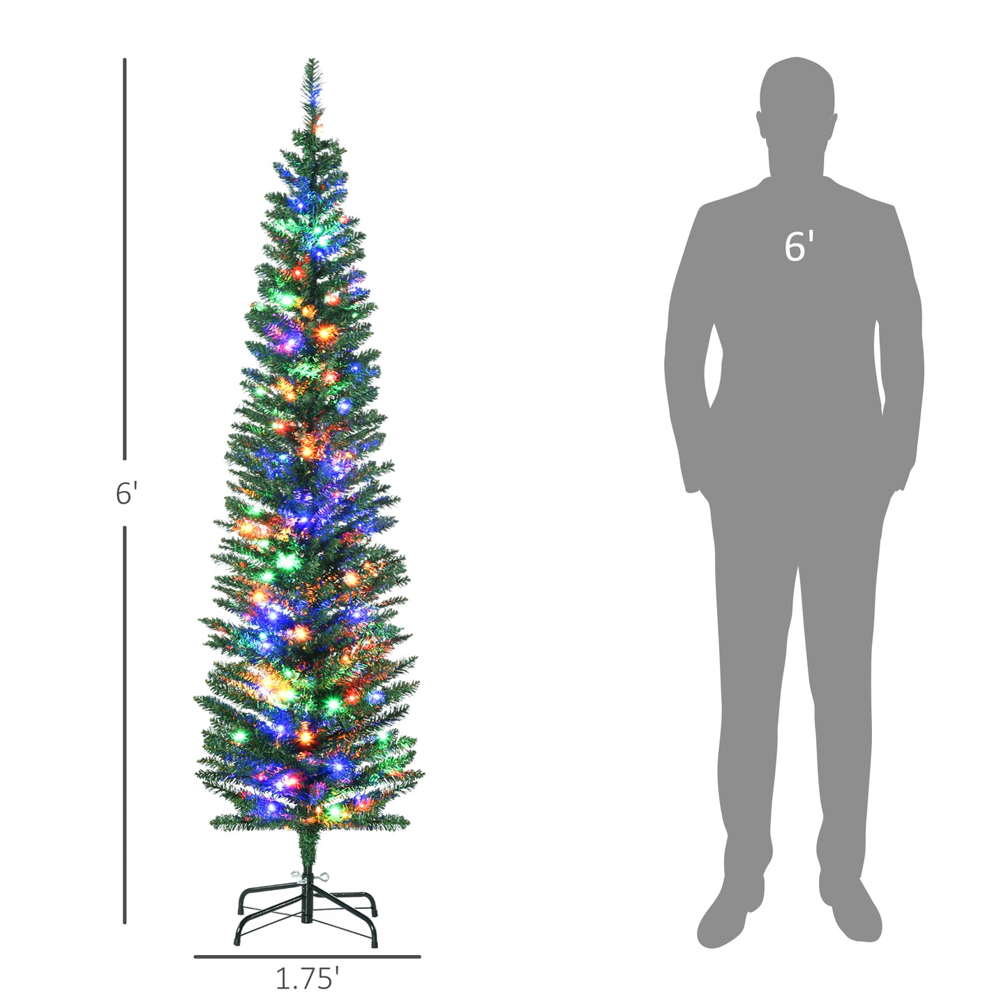 6' Artificial Pencil Christmas Trees Holiday Decoration with Colorful LED Lights